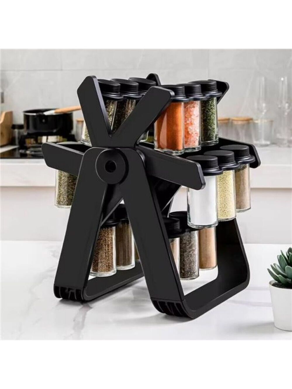 Rotating spice rack organizer with 18 glass jars 360 turntable kitchen storage s